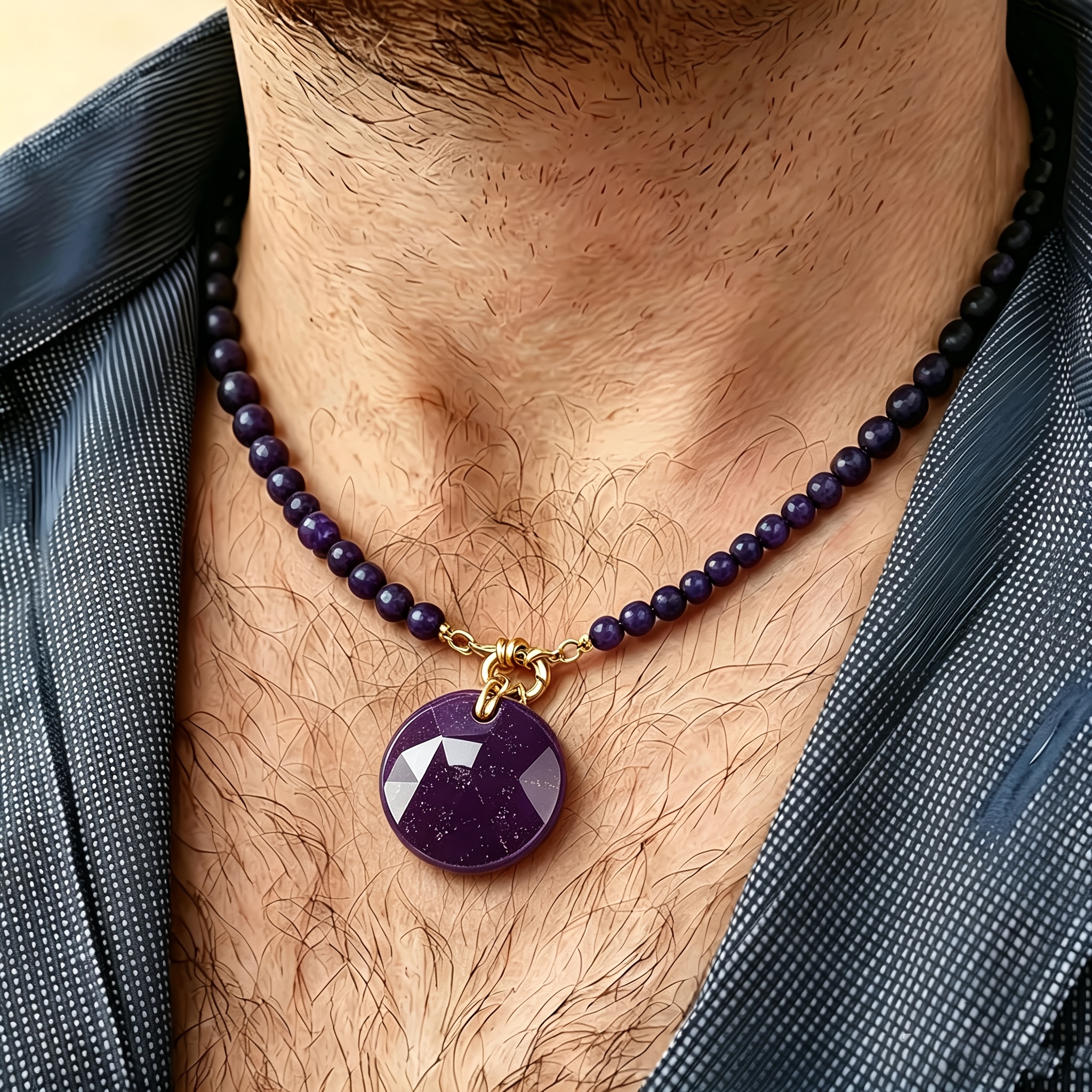 Minimalist Men's Natural Stone Necklace with Tiger's Eye & Lapis Lazuli